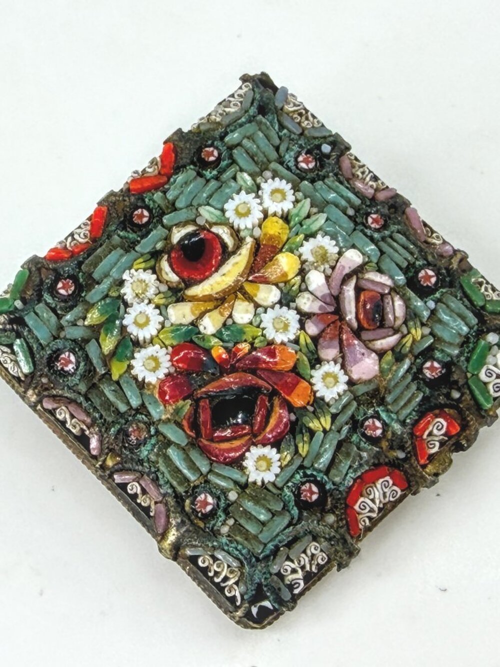 Antique Italian Micro Mosaic Floral Brooch Millefiori Glass 25mm JR2016